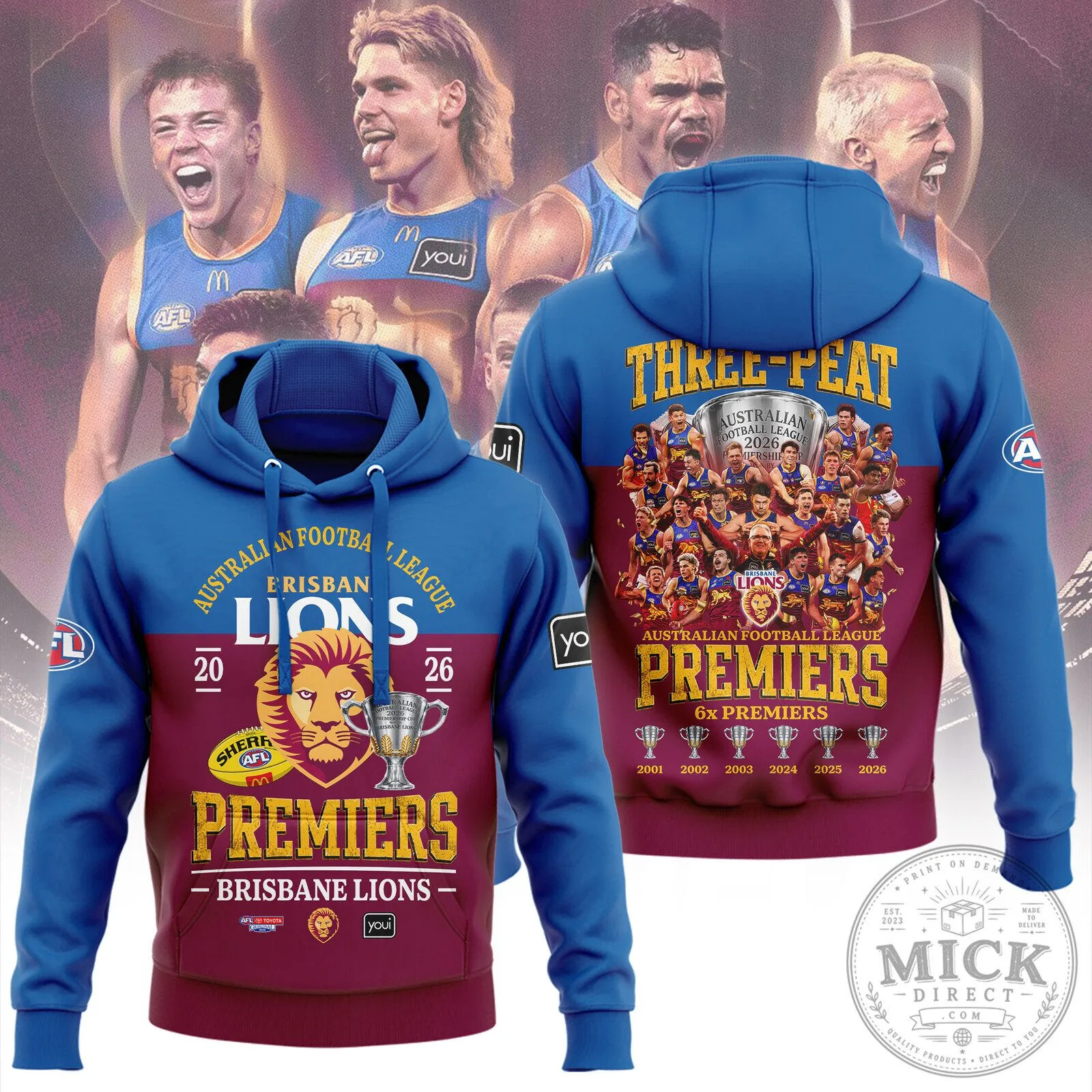 Brisbane Lions AFL Premiers Three-Peat 2026 Australian Football League Hoodie