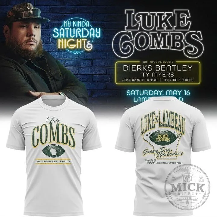 ..Luke Combs My Kinda Saturday Night Tour 2026 Lambeau Field T-Shirt NN v6