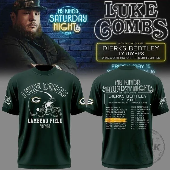 ..Luke Combs My Kinda Saturday Night Tour 2026 Lambeau Field T-Shirt NN v3
