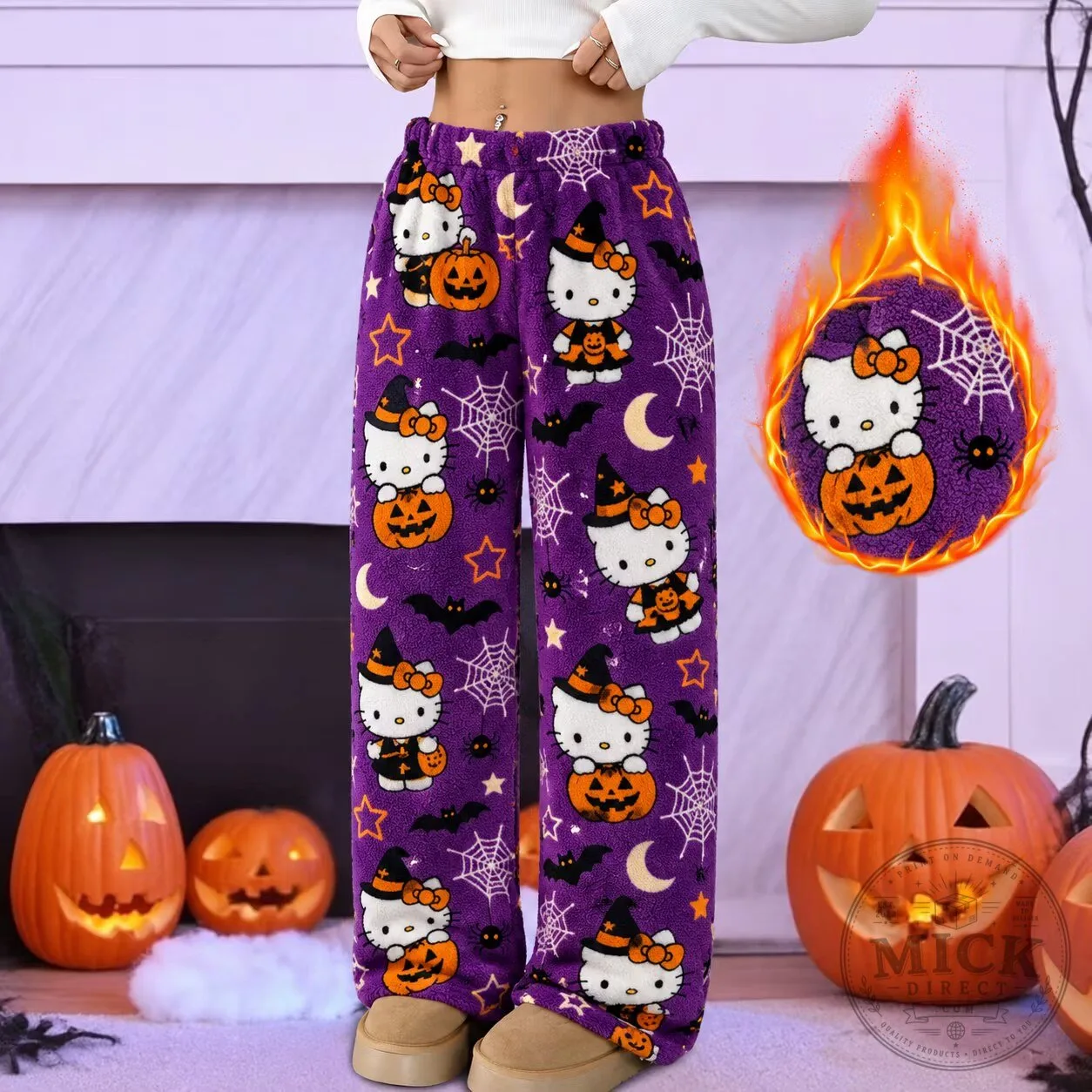 Hello Kitty Halloween Pumpkin Spider Web Purple Women's Pajama Pants