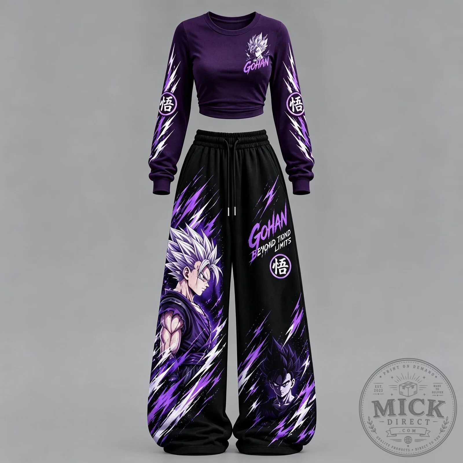 Dragon Ball Z Super Saiyan Gohan Purple Crop Top and Wide Leg Pants Set