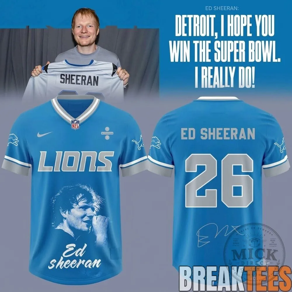 Ed Sheeran Detroit Lions Football Team Blue Fan Jersey