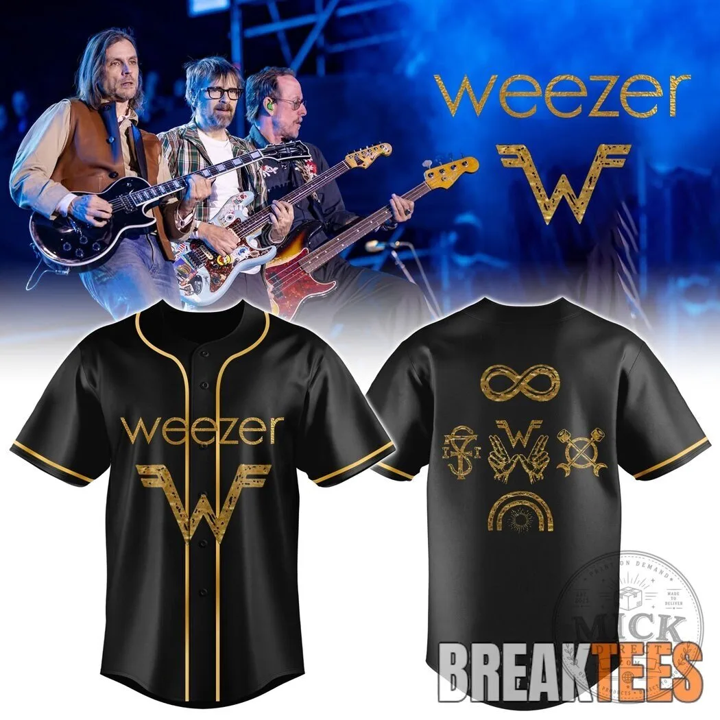 Weezer The Gathering World Tour Black Gold Baseball Jersey