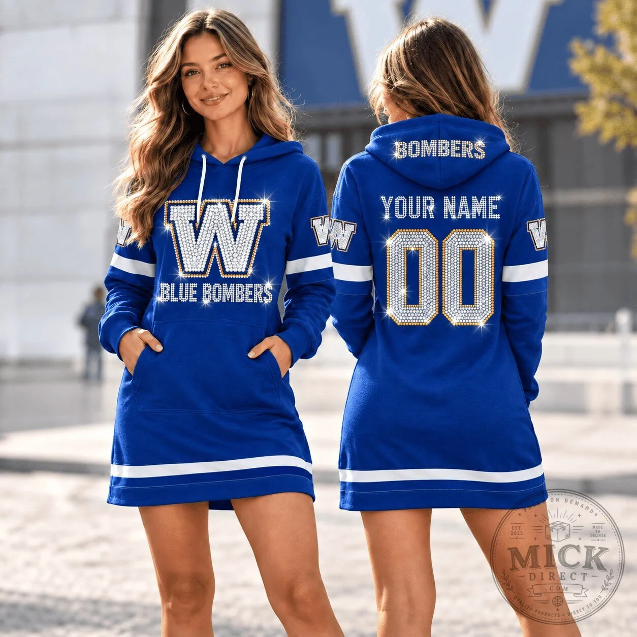 Winnipeg Blue Bombers Rhinestone Custom Name and Number Hoodie Dress