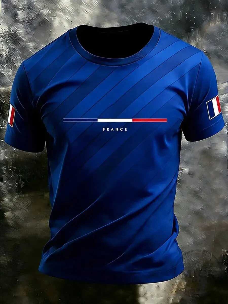 France Football Team Blue Short Sleeve T-Shirt for Men