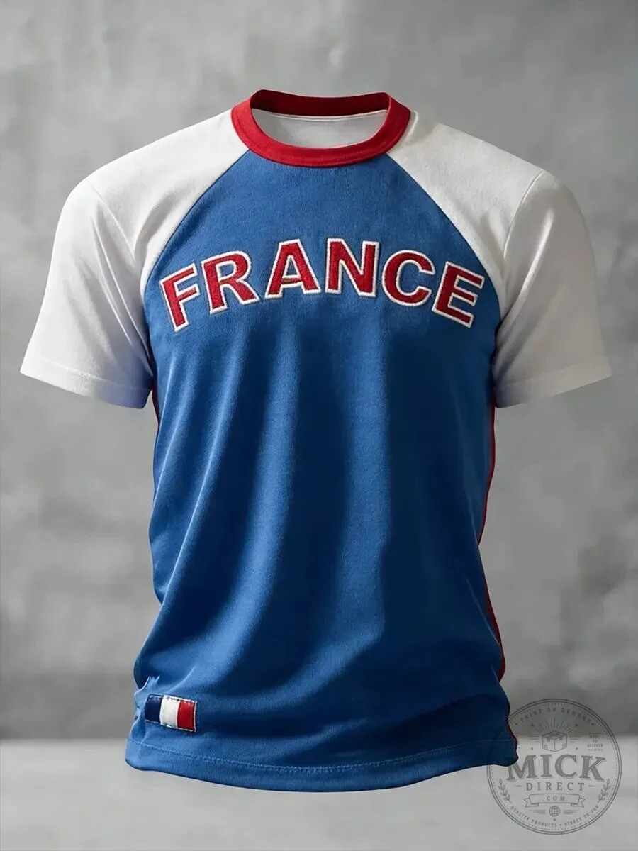 France Football Fan Blue Raglan T-shirt for Men 2 France Football Fan Blue Raglan T-shirt for Men