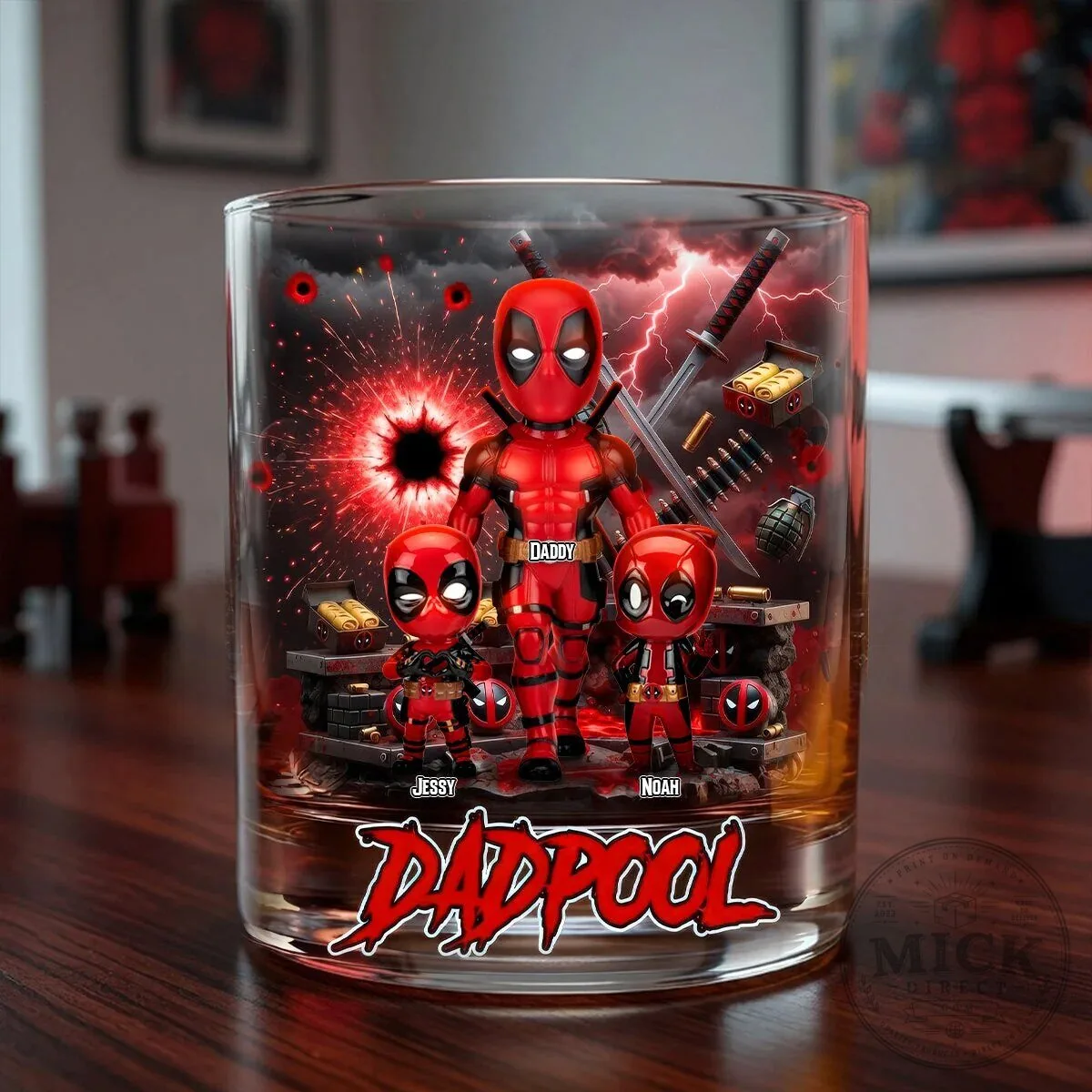 Deadpool Dadpool Father and Sons Personalized Whiskey Glass Gift