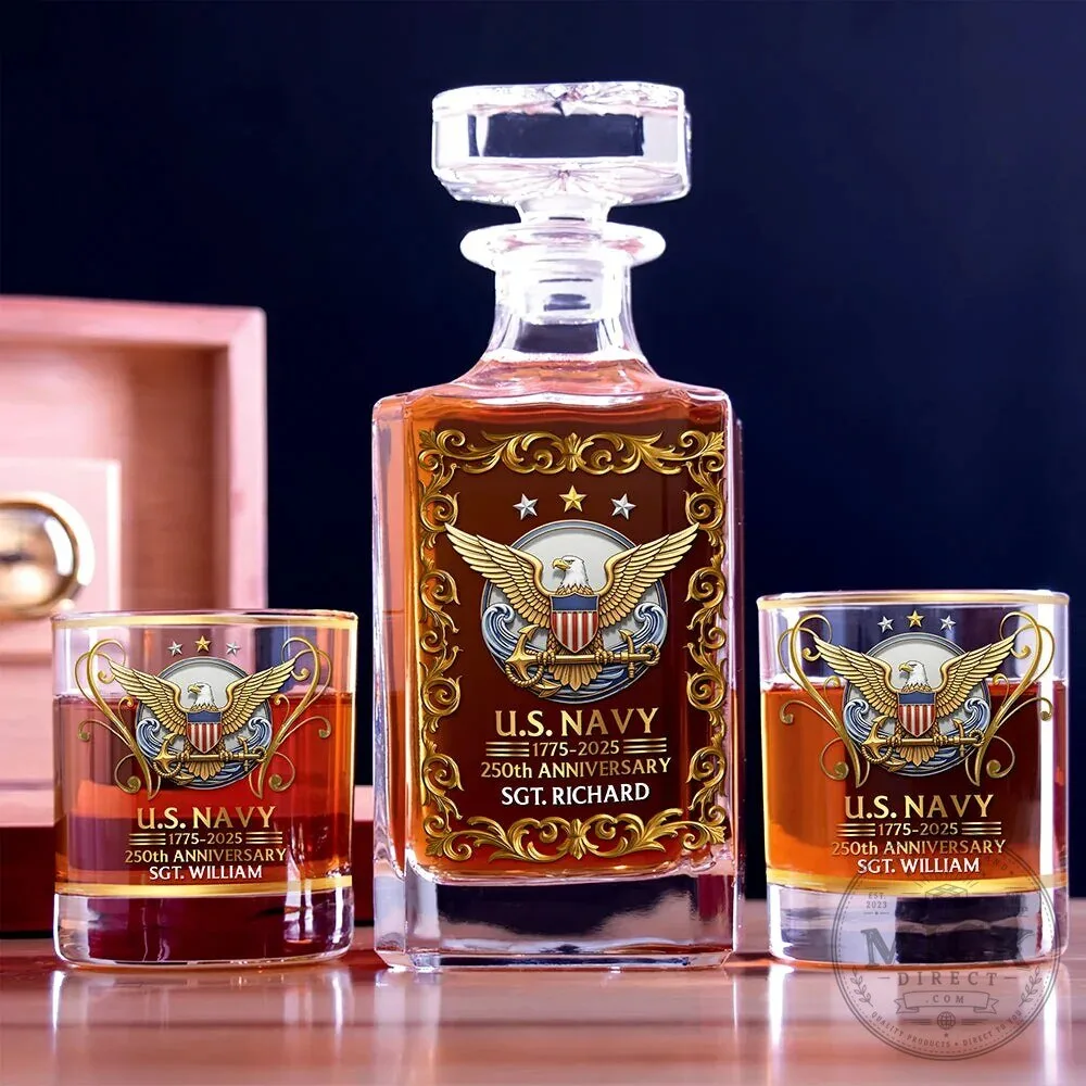 United States Navy 250th Anniversary Commemorative Whiskey Decanter Set