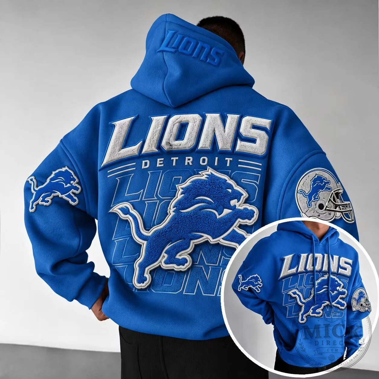 Detroit Lions NFL Football Team Blue Embroidered Logo Pullover Hoodie