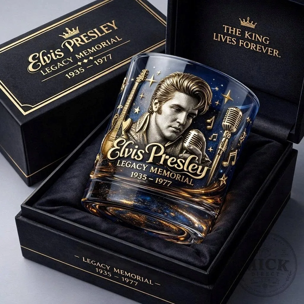 Elvis Presley Legacy Memorial Drinking Glass - The King Lives Forever Whiskey Tumbler