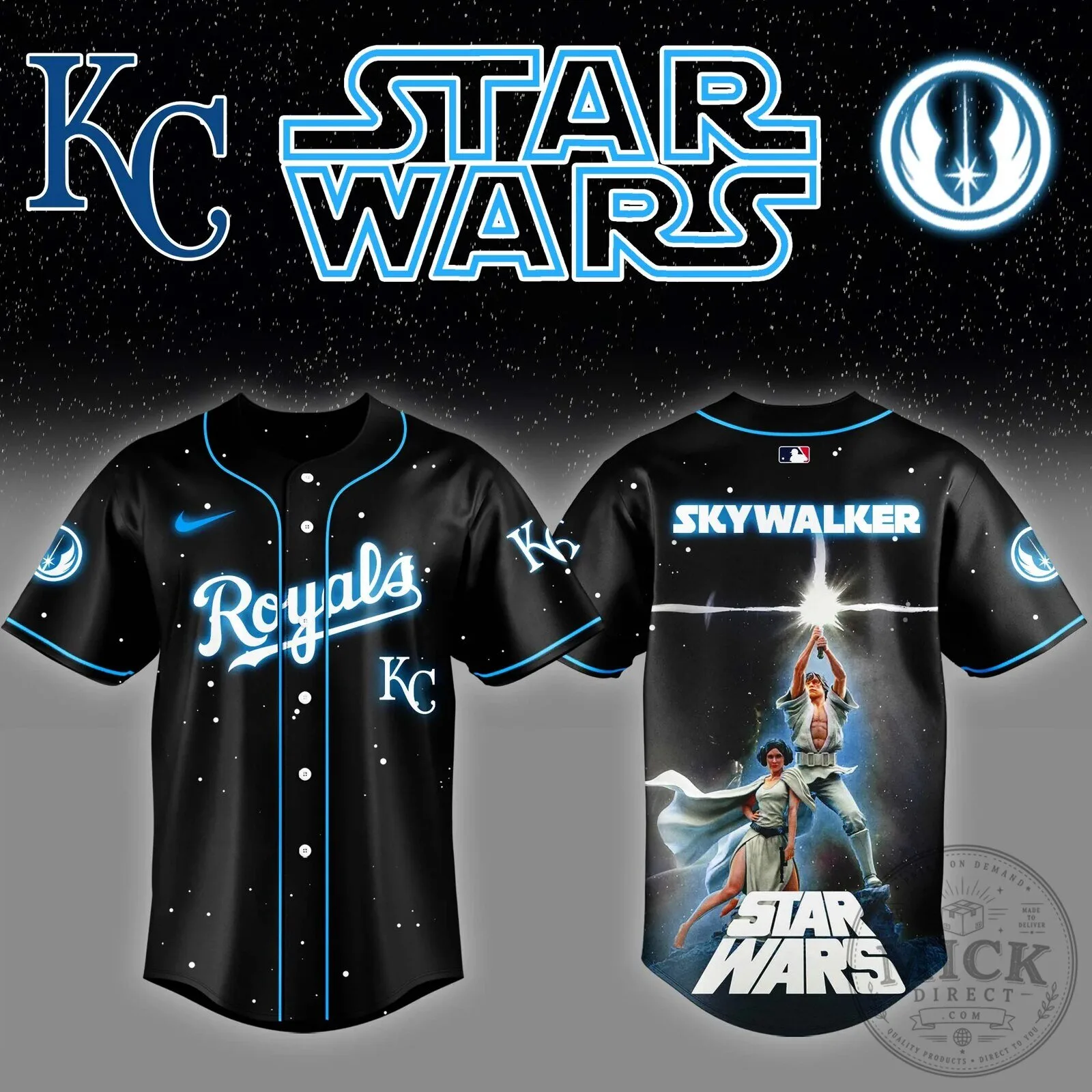 Kansas City Royals Baseball Jersey featuring Luke Skywalker from Star Wars