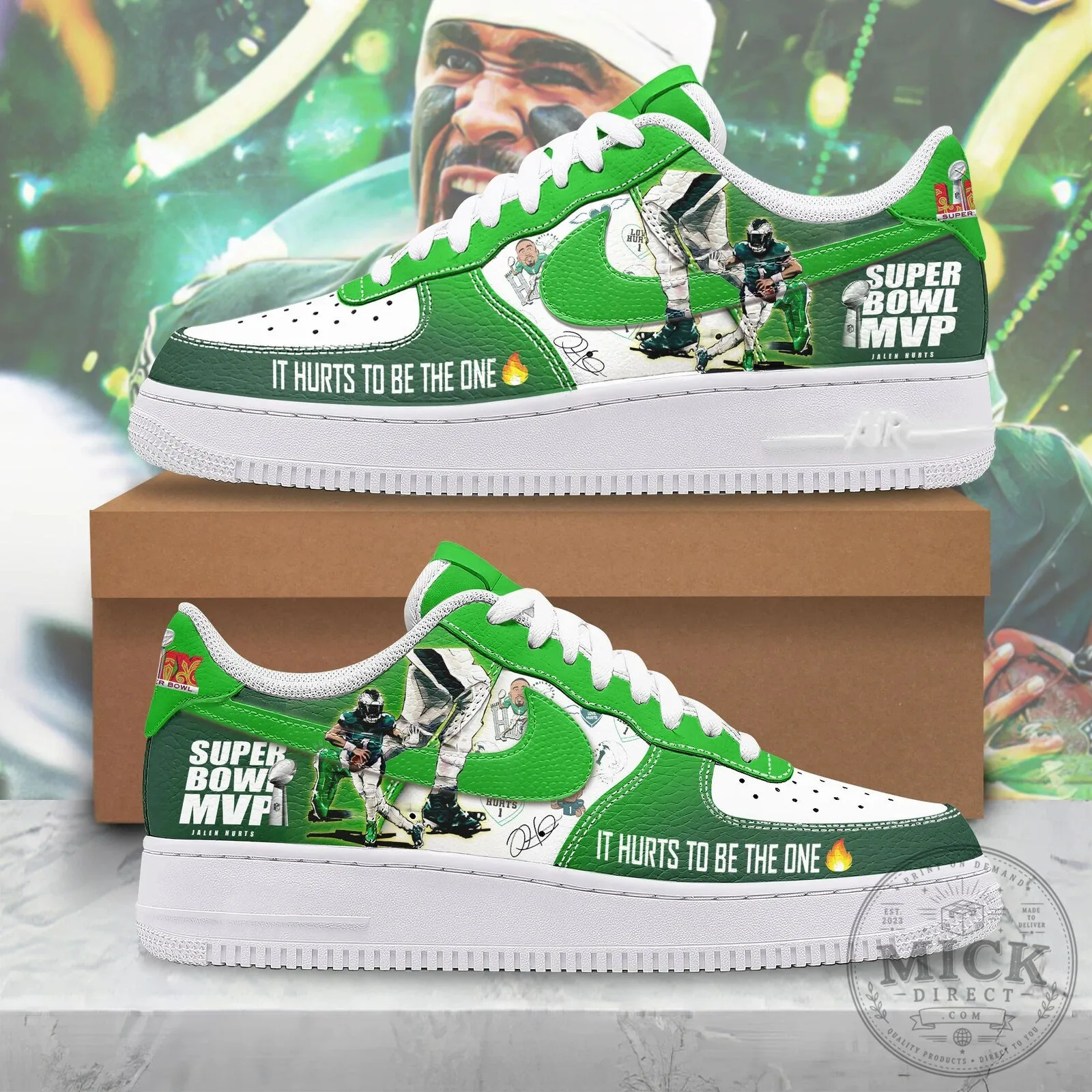 Jalen Hurts Philadelphia Eagles Super Bowl MVP Custom Designed Shoes