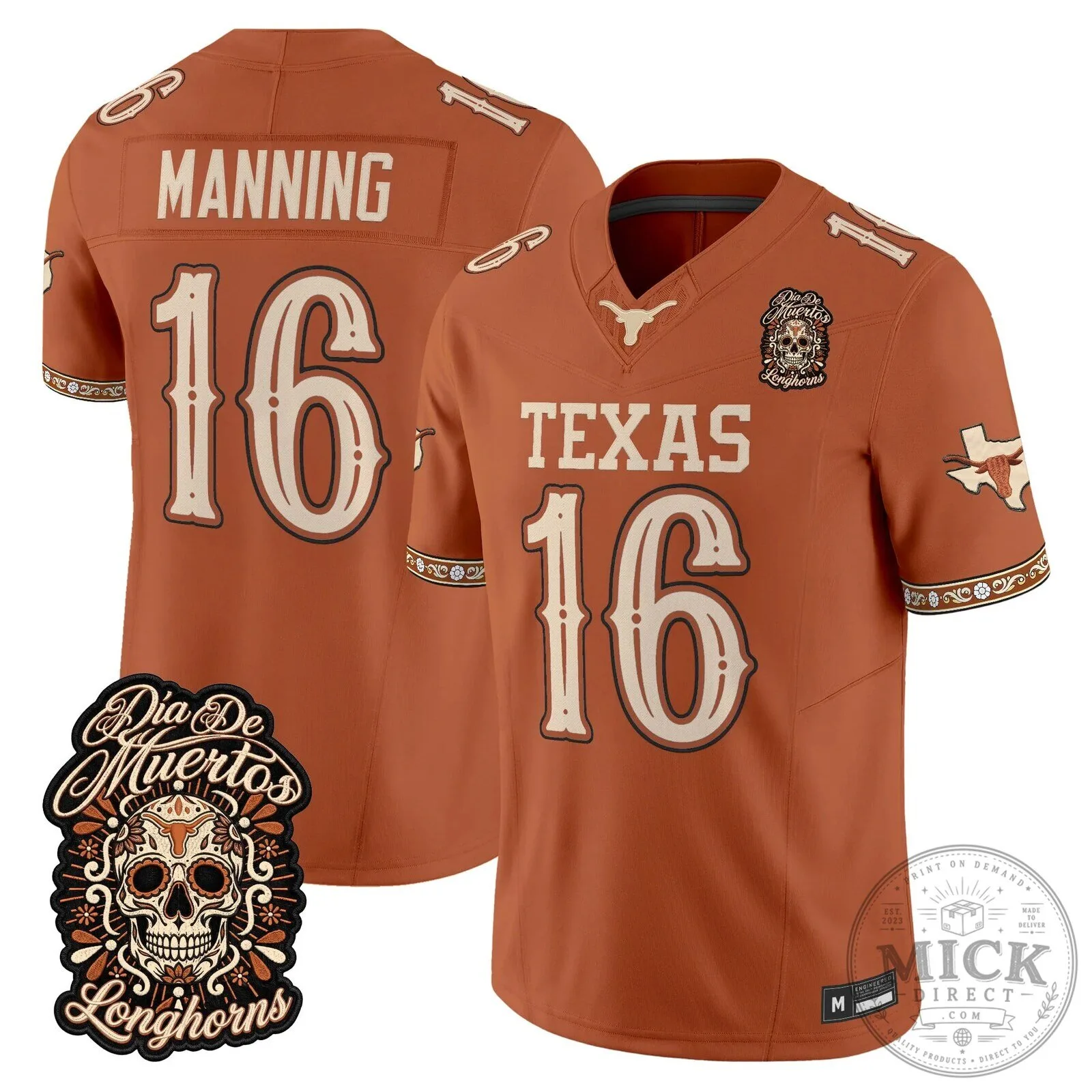 Football Jersey for Texas Longhorns - Dia de los Muertos Edition