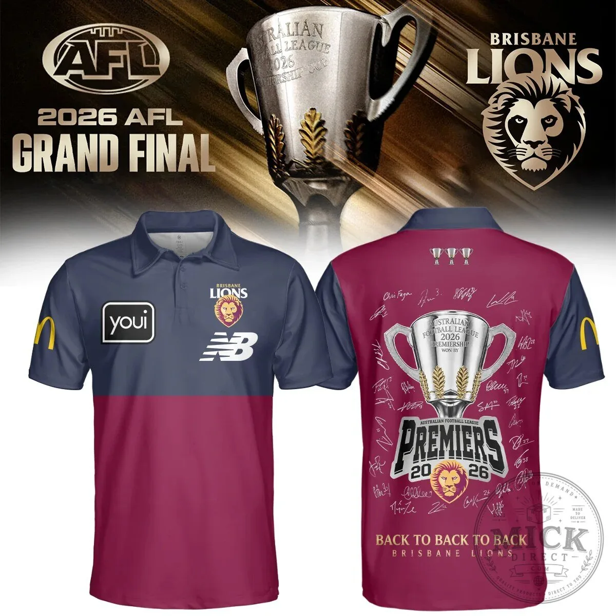 2026 Grand Final Premiers Polo Shirt for Brisbane Lions – Australian Football League
