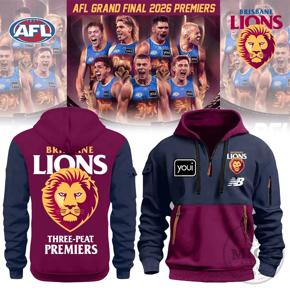 2026 Premiership Champions Half Zip Hoodie - Brisbane Lions AFL