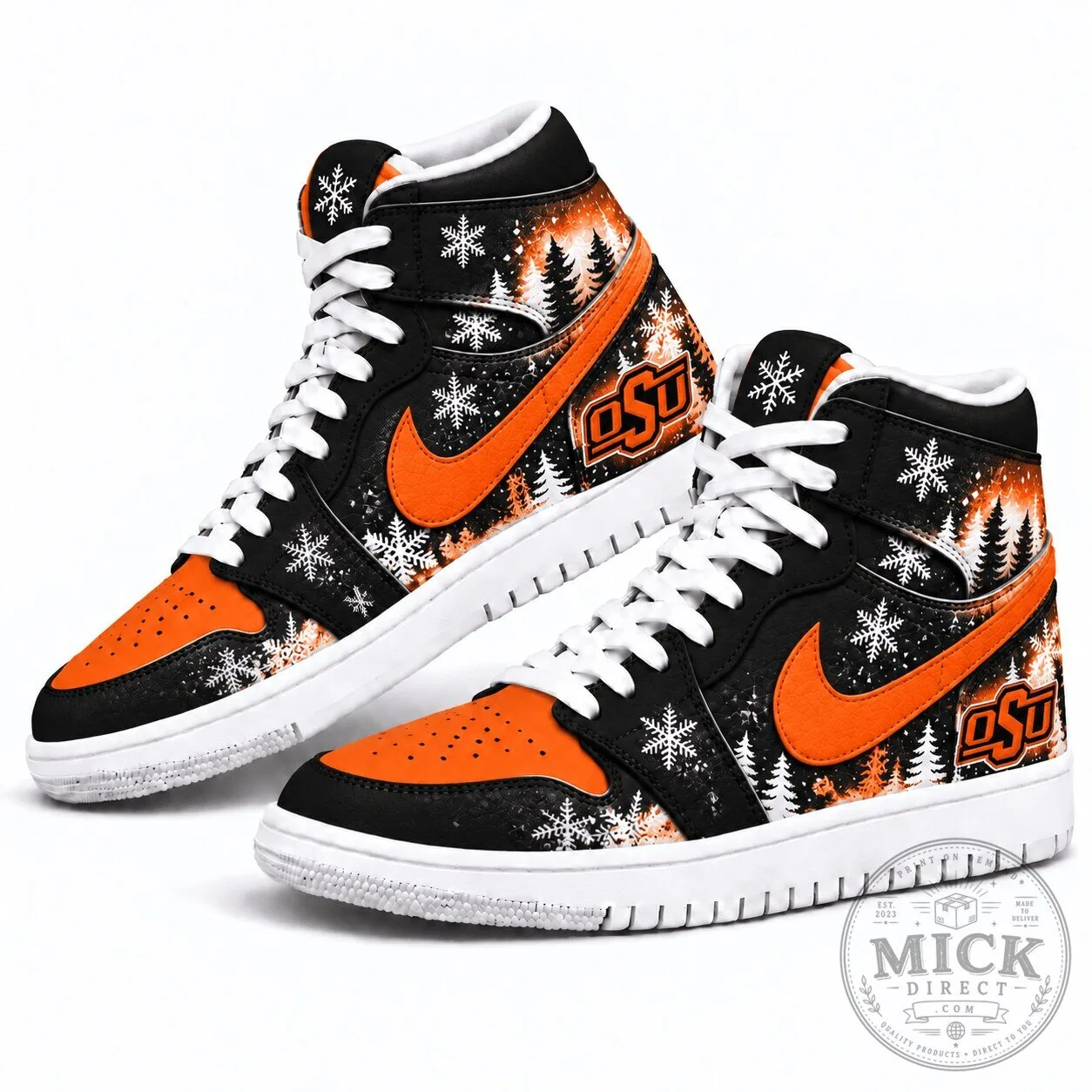 Oklahoma State Cowboys Winter Snowflakes Holiday High-Top Sneakers