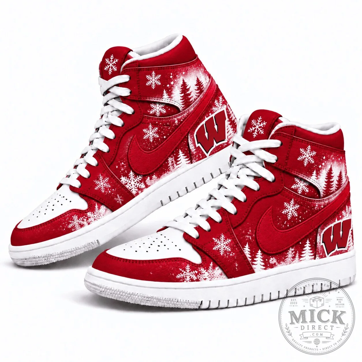 Wisconsin Badgers Winter Snow Christmas High Top Sneakers
