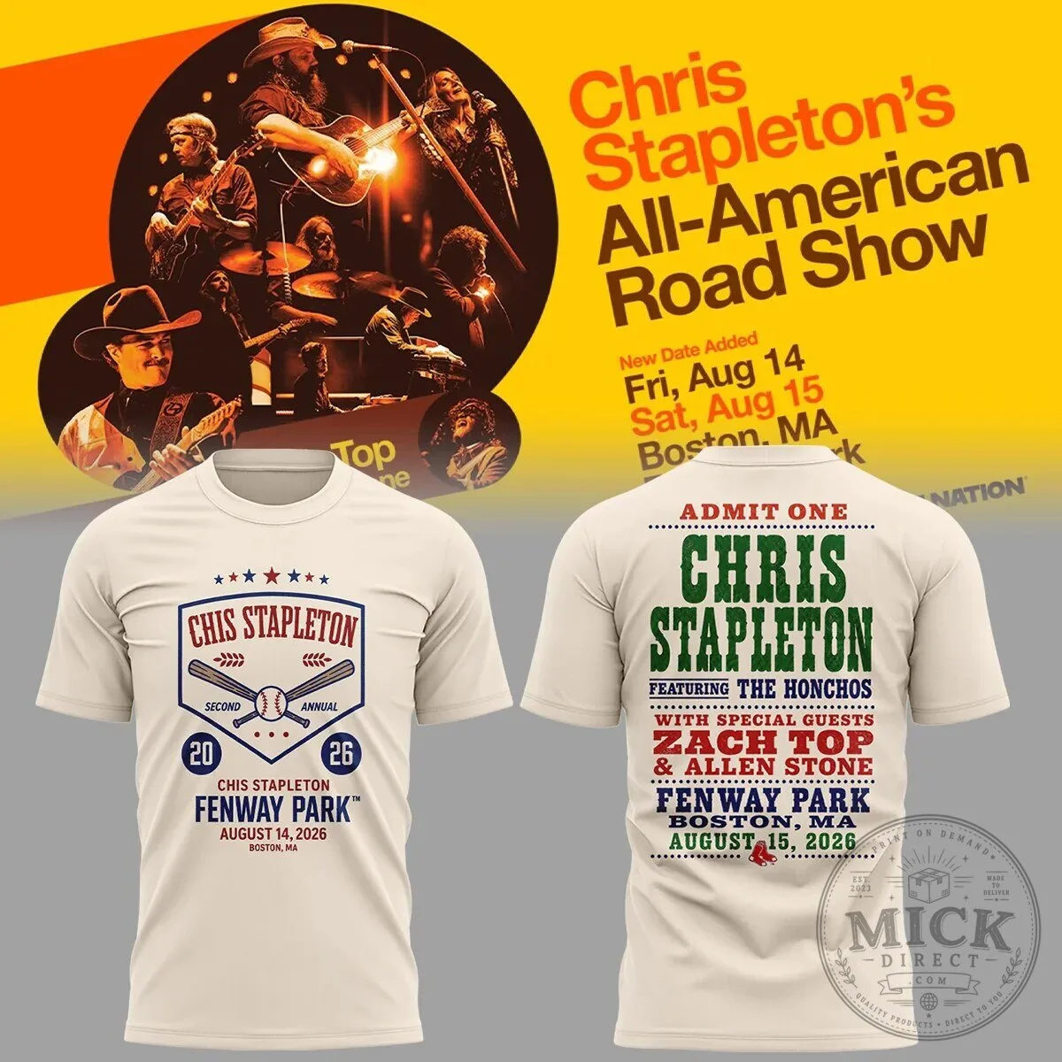 Fenway Park Concert T-Shirt for Chris Stapleton's All American Road Show