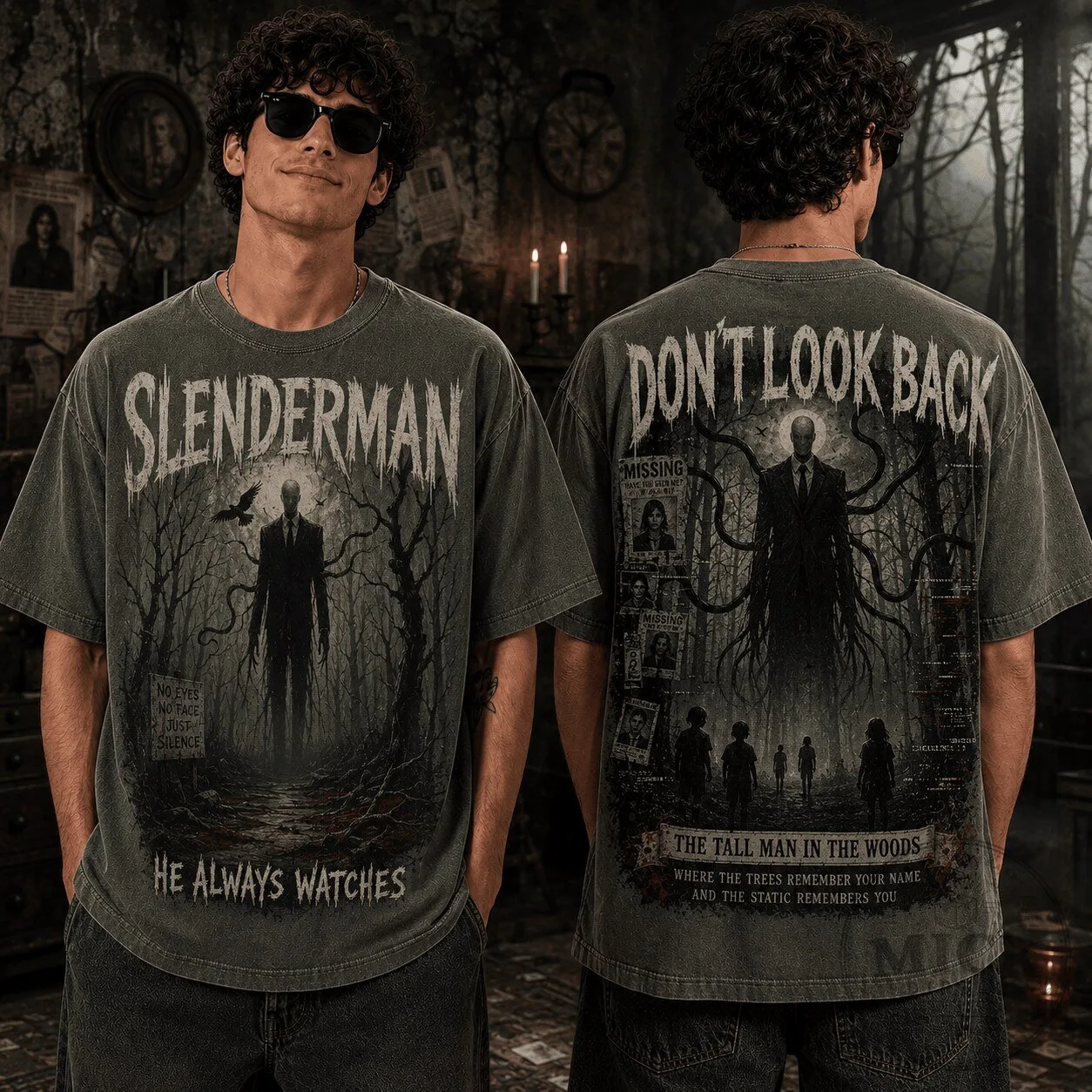 Slenderman Horror Movie Graphic Design Short Sleeve T-Shirt