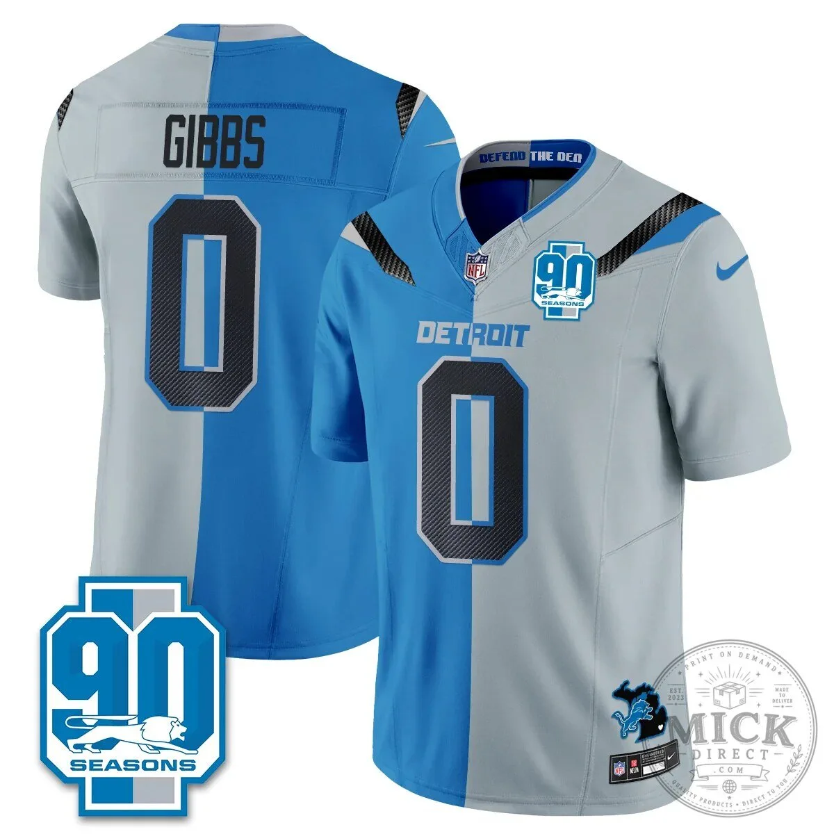 Detroit Lions Jahmyr Gibbs Number Zero Split Edition Football Jersey