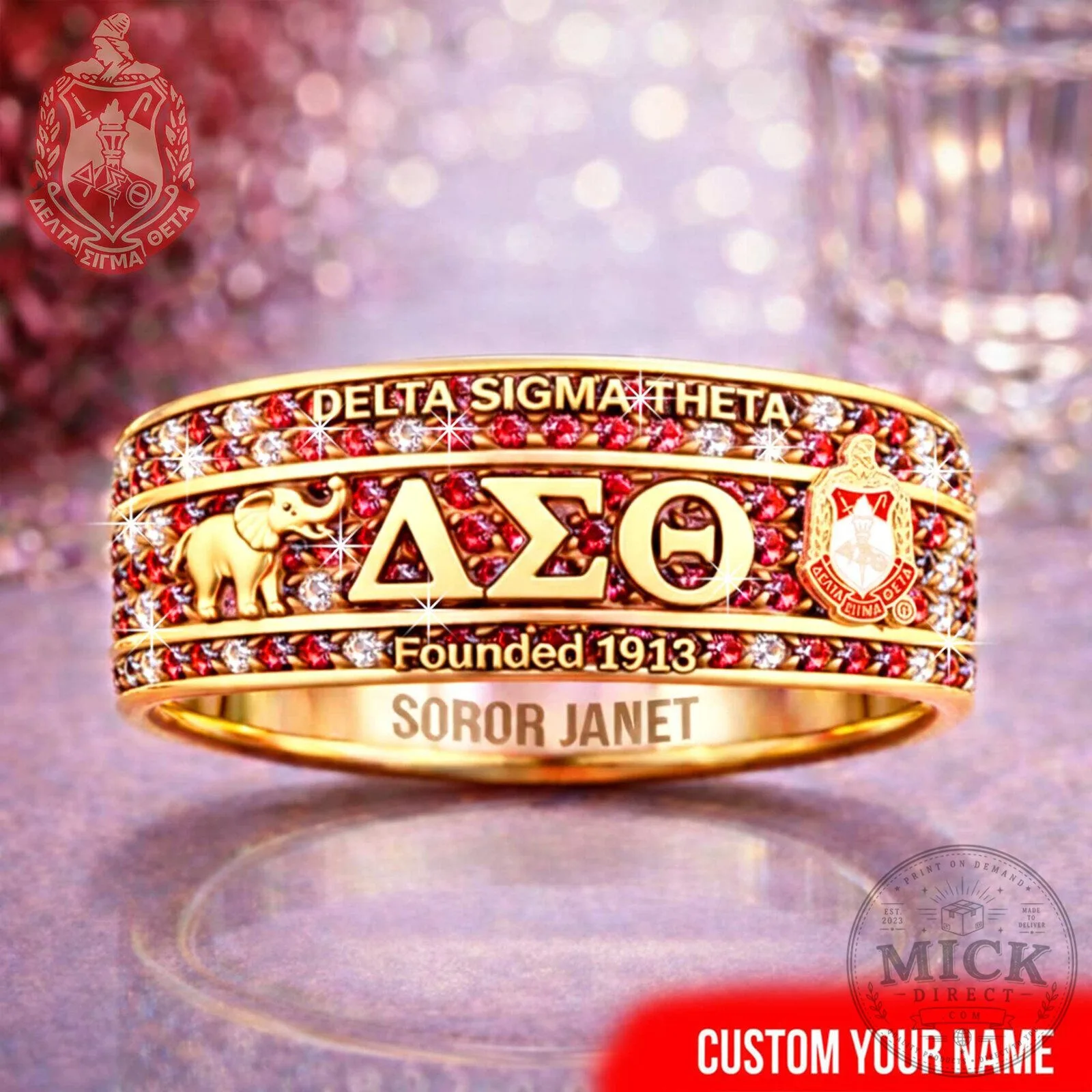 Delta Sigma Theta Sorority Founded 1913 Elephant Custom Gold Ring