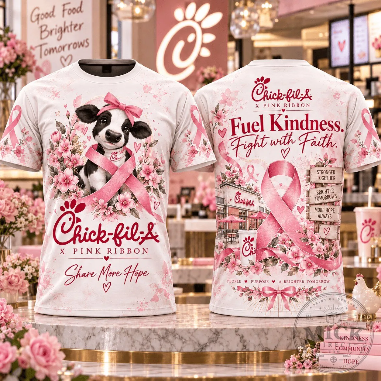 Chick-fil-A Pink Ribbon Breast Cancer Awareness Cow Flowers Hope T-Shirt 7 Chick-fil-A Pink Ribbon Breast Cancer Awareness Cow Flowers Hope T-Shirt