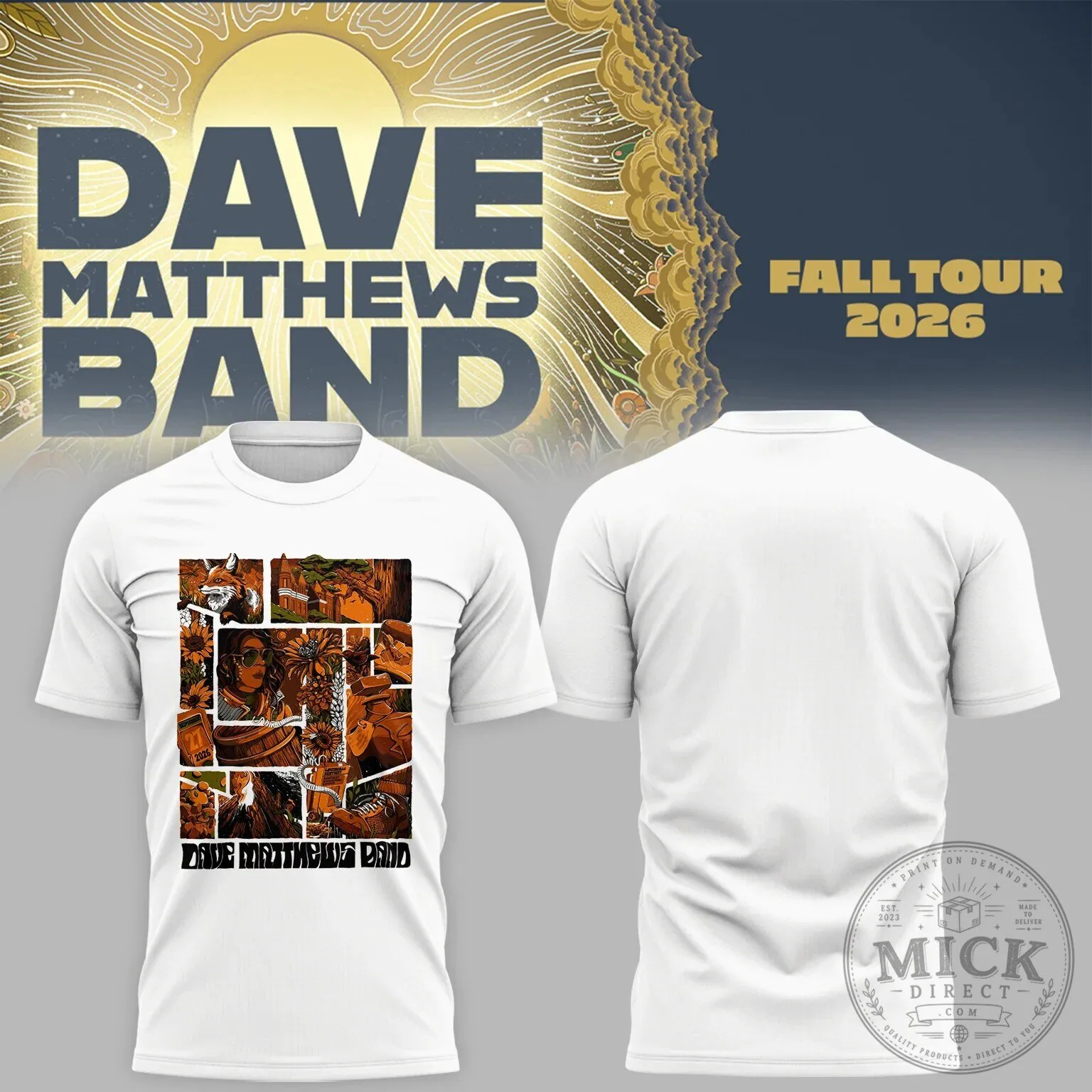 Dave Matthews Band Fall Tour 2026 Concert Event White Graphic T-Shirt
