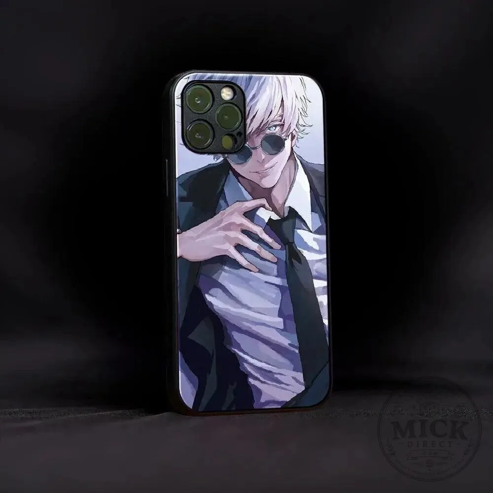 Black Phone Case featuring Satoru Gojo from Jujutsu Kaisen Anime Character Art
