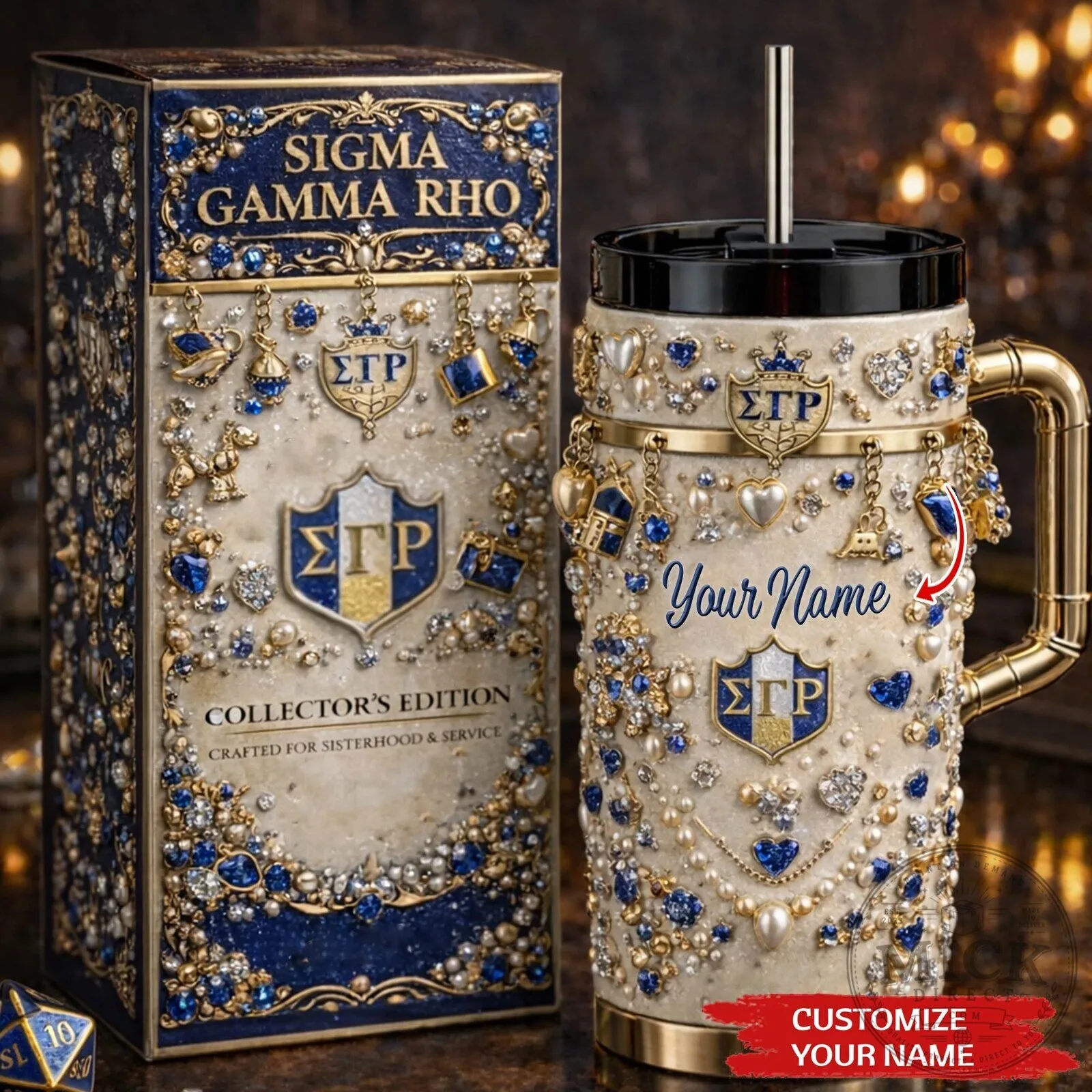 Sigma Gamma Rho Sorority Rhinestone Pearl Tumbler with Handle