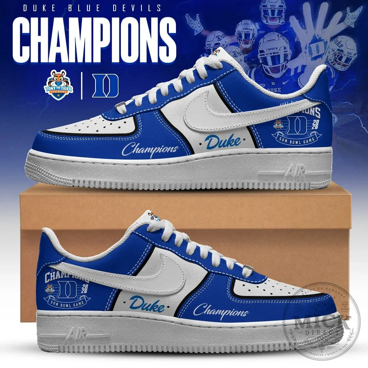 Duke Blue Devils Champions Sun Bowl Game Custom Designed Sneakers