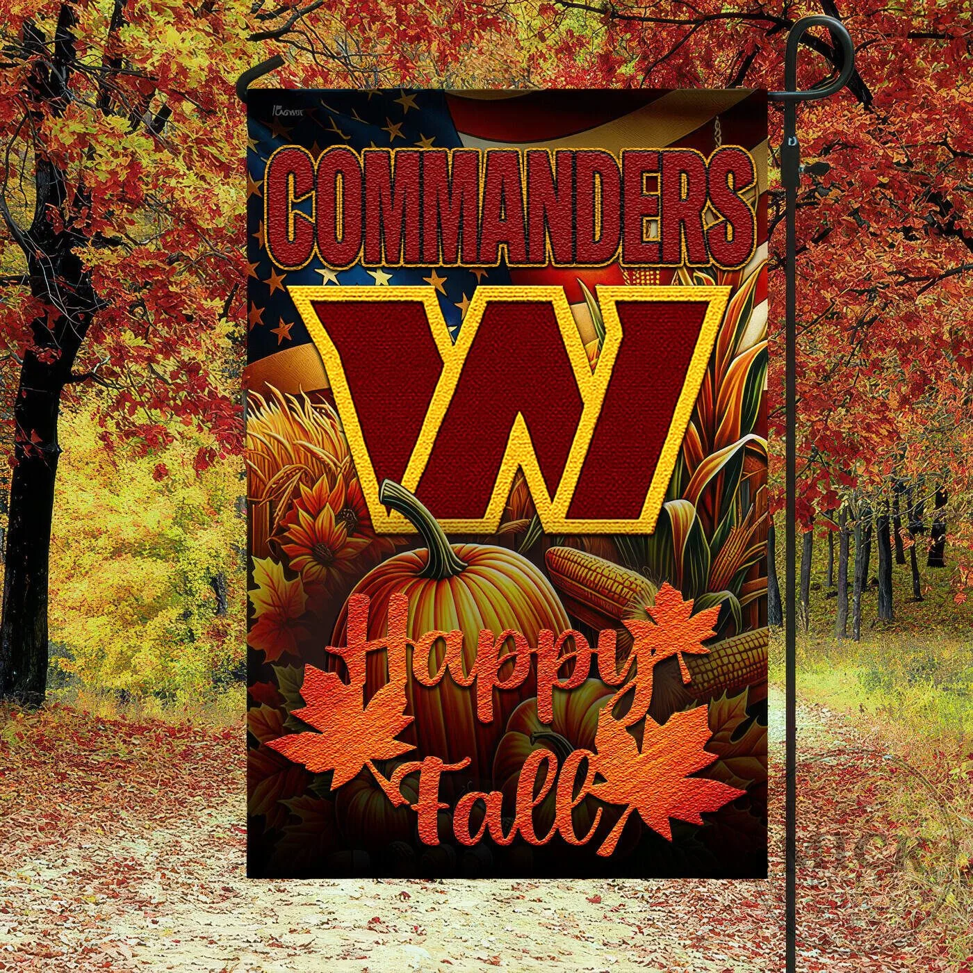 Washington Commanders Happy Fall Autumn Season Football Team Garden Flag