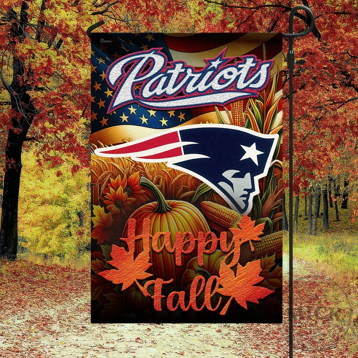 New England Patriots Happy Fall Autumn Harvest Football Team Flag