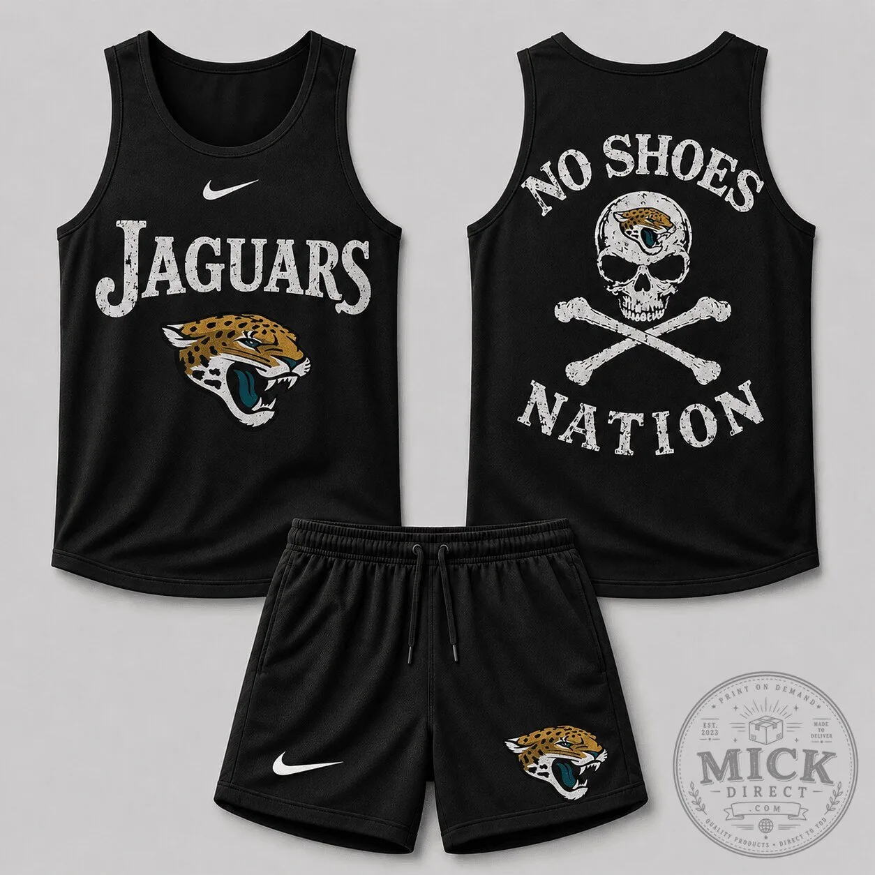 Jacksonville Jaguars Skull Crossbones No Shoes Nation Black Tank Top and Shorts Set