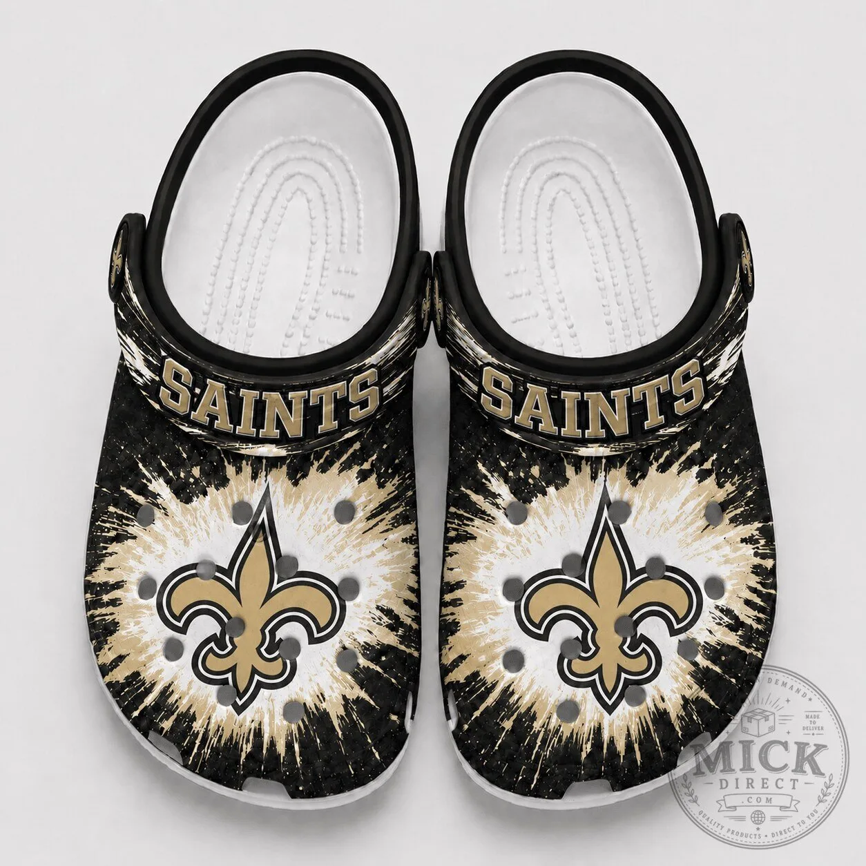 New Orleans Saints Football Team Logo Black and Gold Tie-Dye Shoes