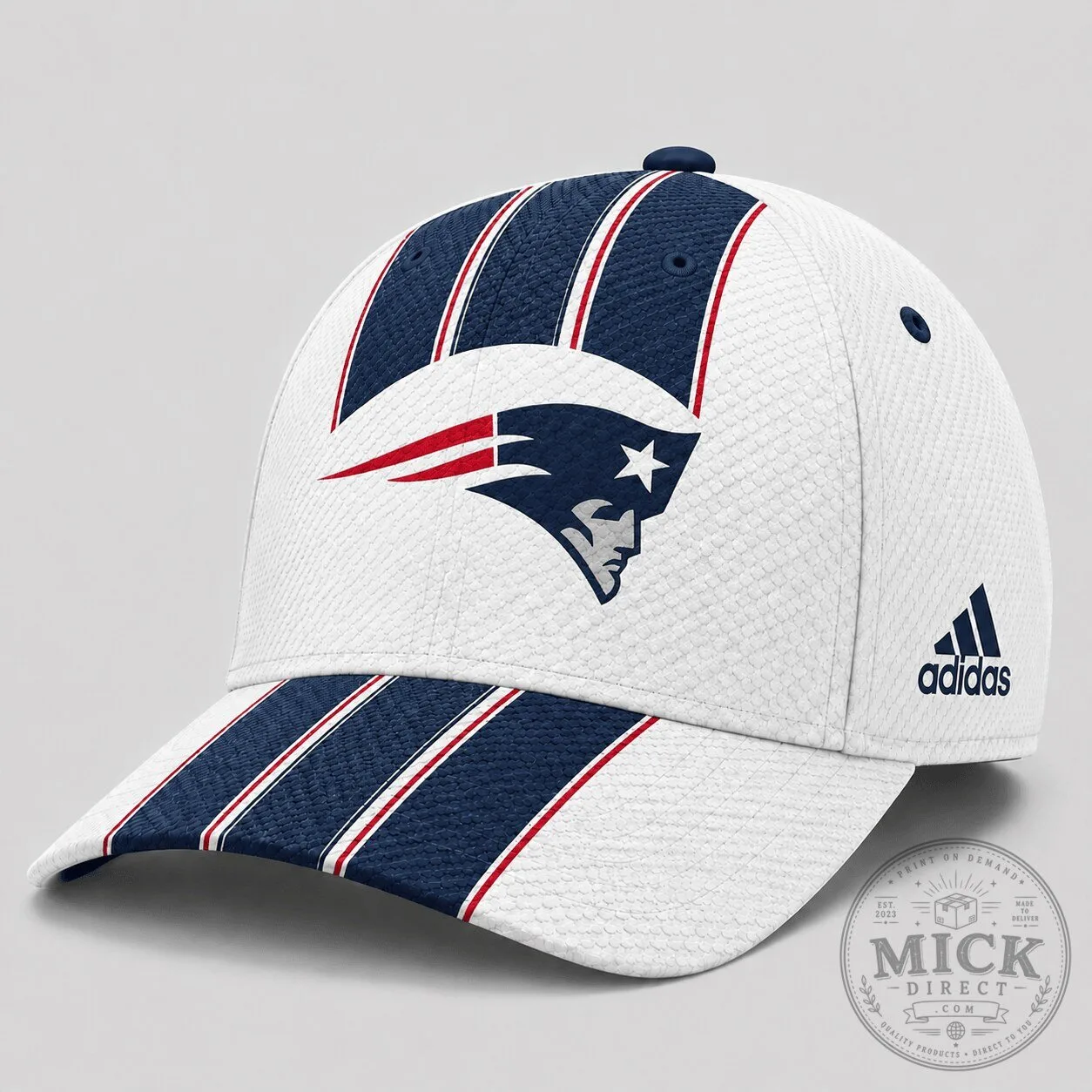 New England Patriots NFL Football Team White Triple Stripe Baseball Cap Hat