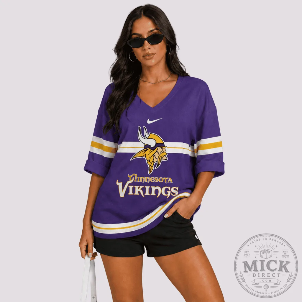 Minnesota Vikings NFL Football Purple V-Neck Long Sleeve Shirt Minnesota Vikings NFL Football Purple V-Neck Long Sleeve Shirt