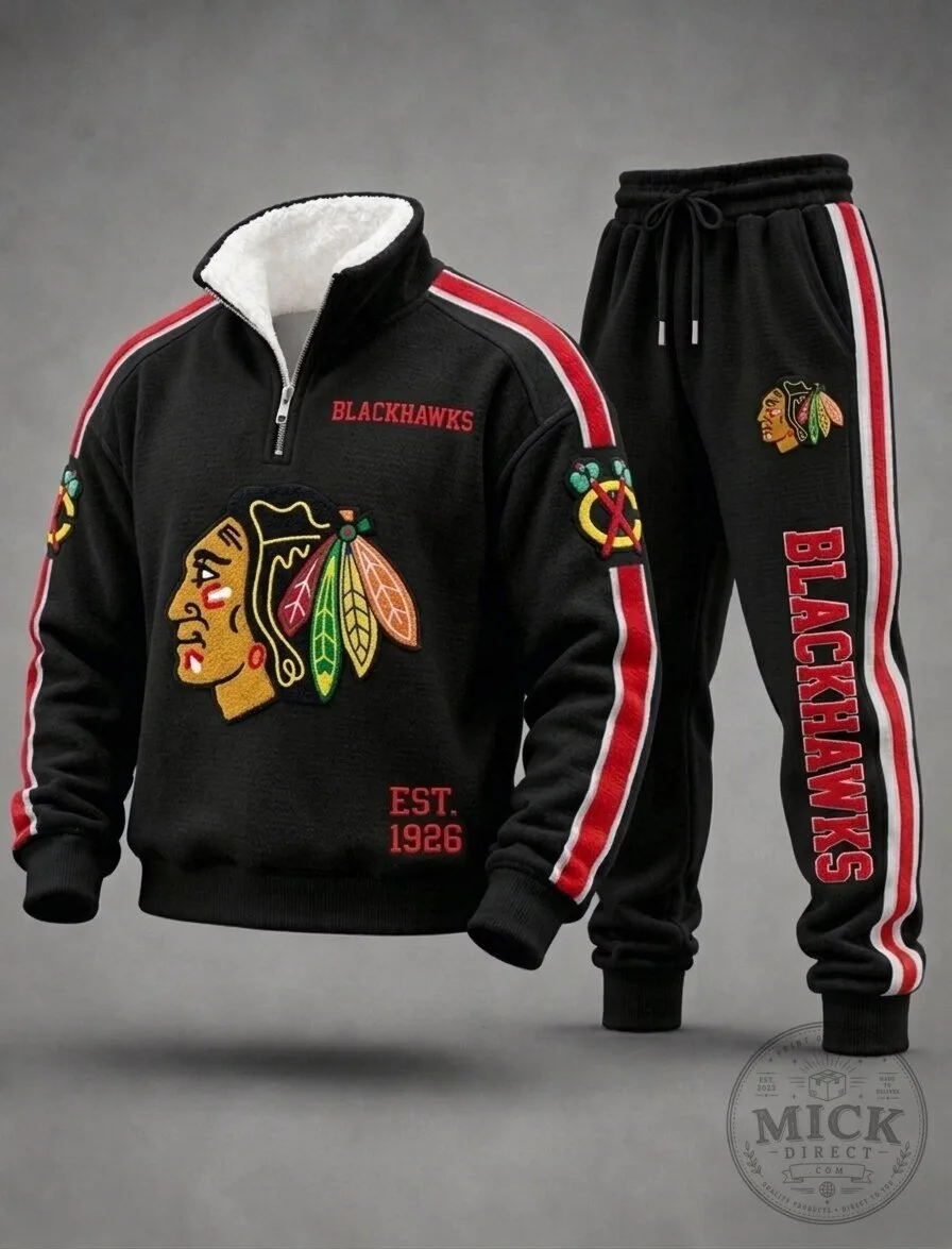 Chicago Blackhawks Quarter-Zip Fleece Sweatshirt and Sweatpants Tracksuit Set