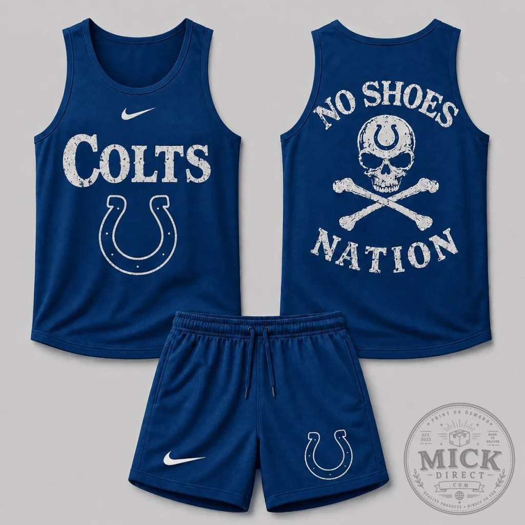 Indianapolis Colts Skull Crossbones No Shoes Nation Tank Top and Shorts Set Indianapolis Colts Skull Crossbones No Shoes Nation Tank Top and Shorts Set