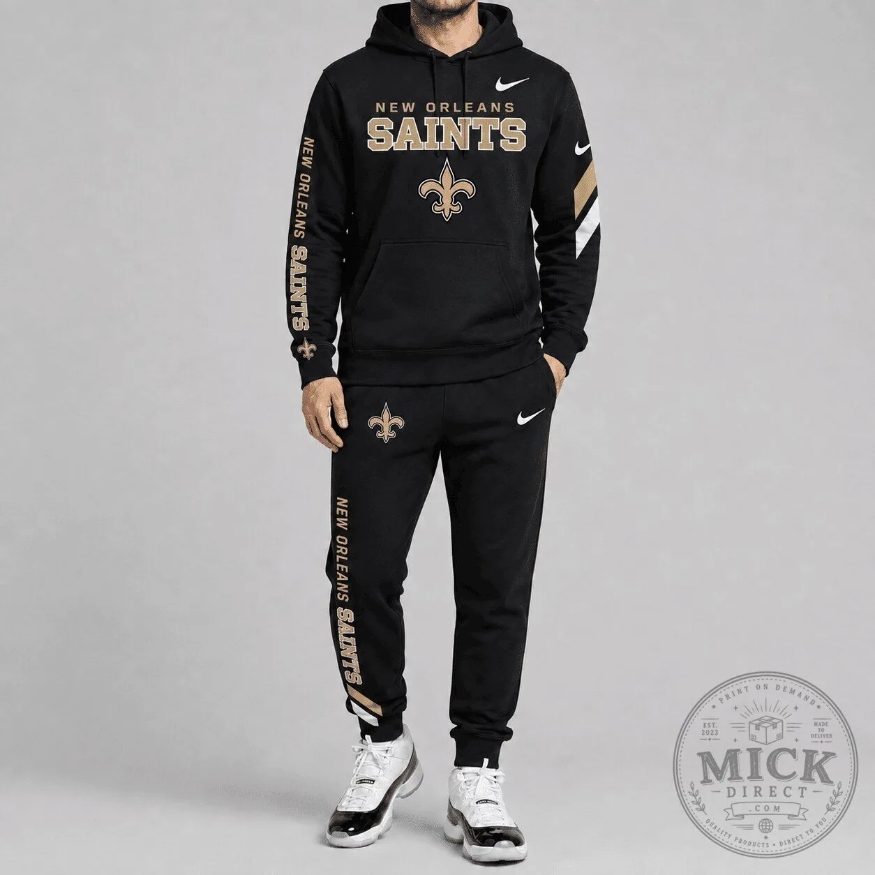 New Orleans Saints NFL Football Team Black Hoodie and Jogger Pants Set