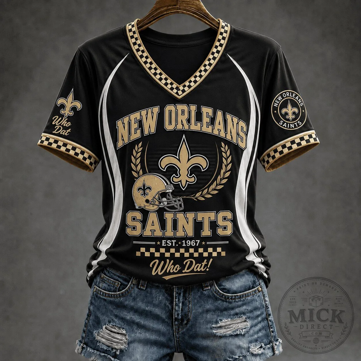 New Orleans Saints Football Team Black and Gold Who Dat Fan Jersey
