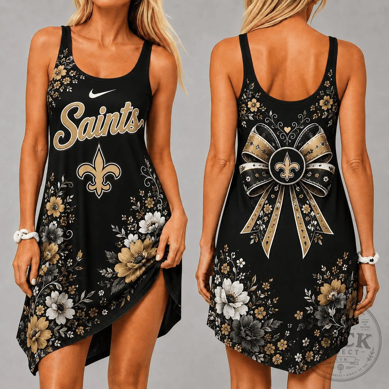 New Orleans Saints Floral Sleeveless Cami Dress