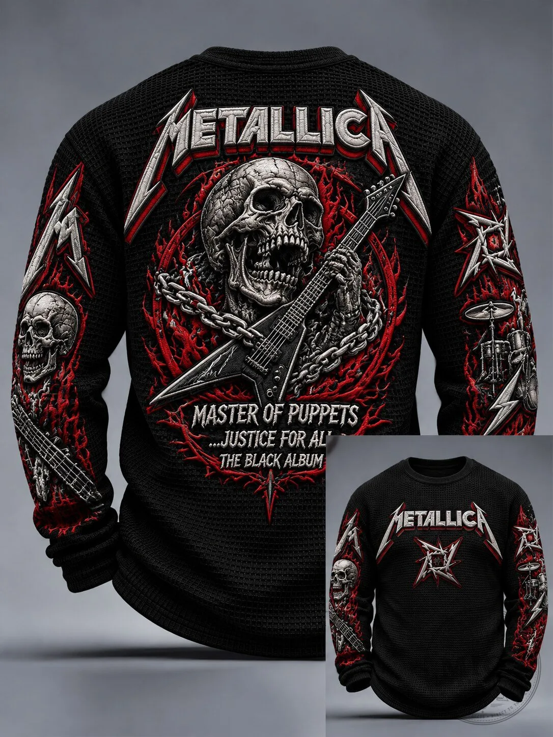 Metallica Master of Puppets Skull Guitar Graphic Black Crewneck Sweatshirt