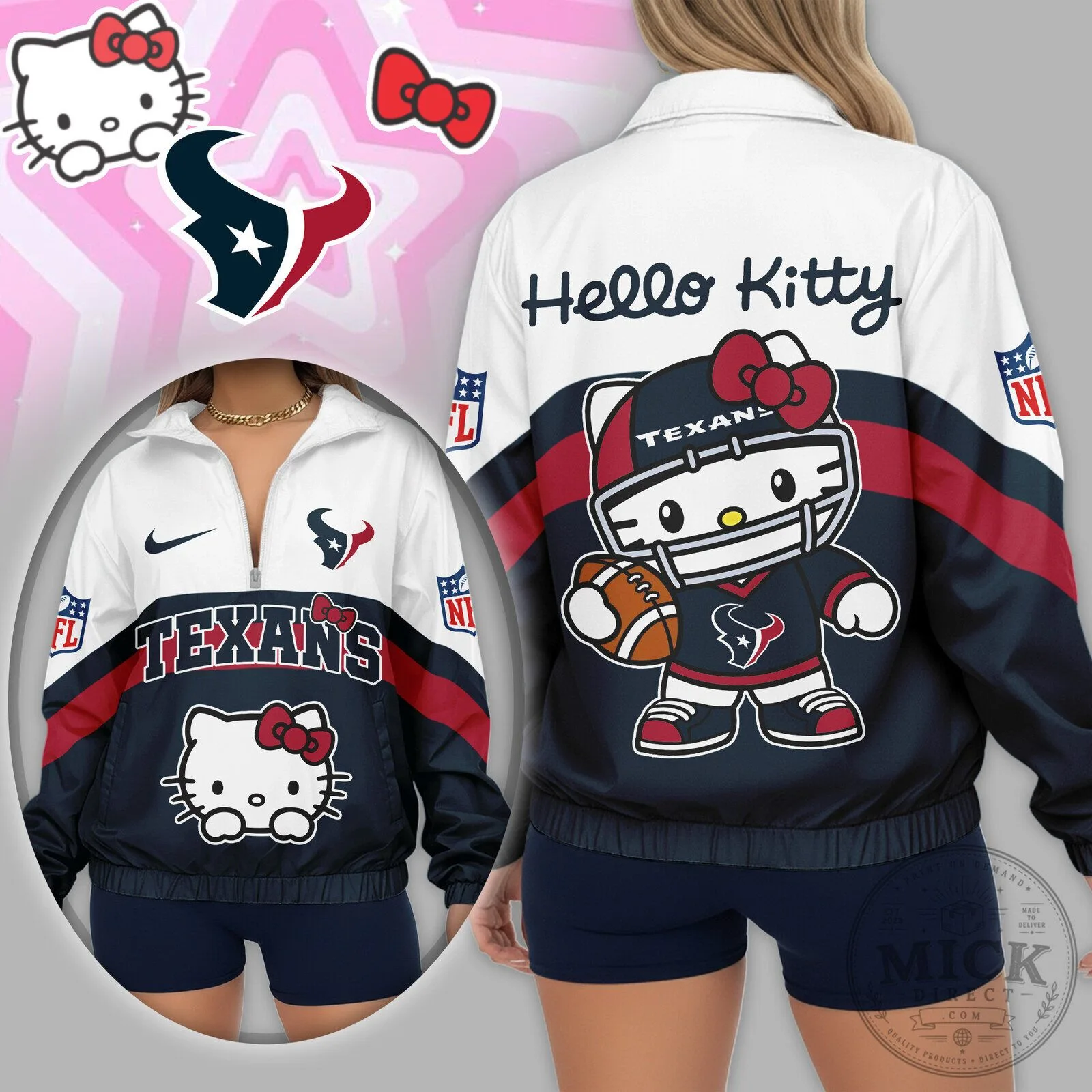 Houston Texans Hello Kitty National Football League Fan Quarter Zip Jacket