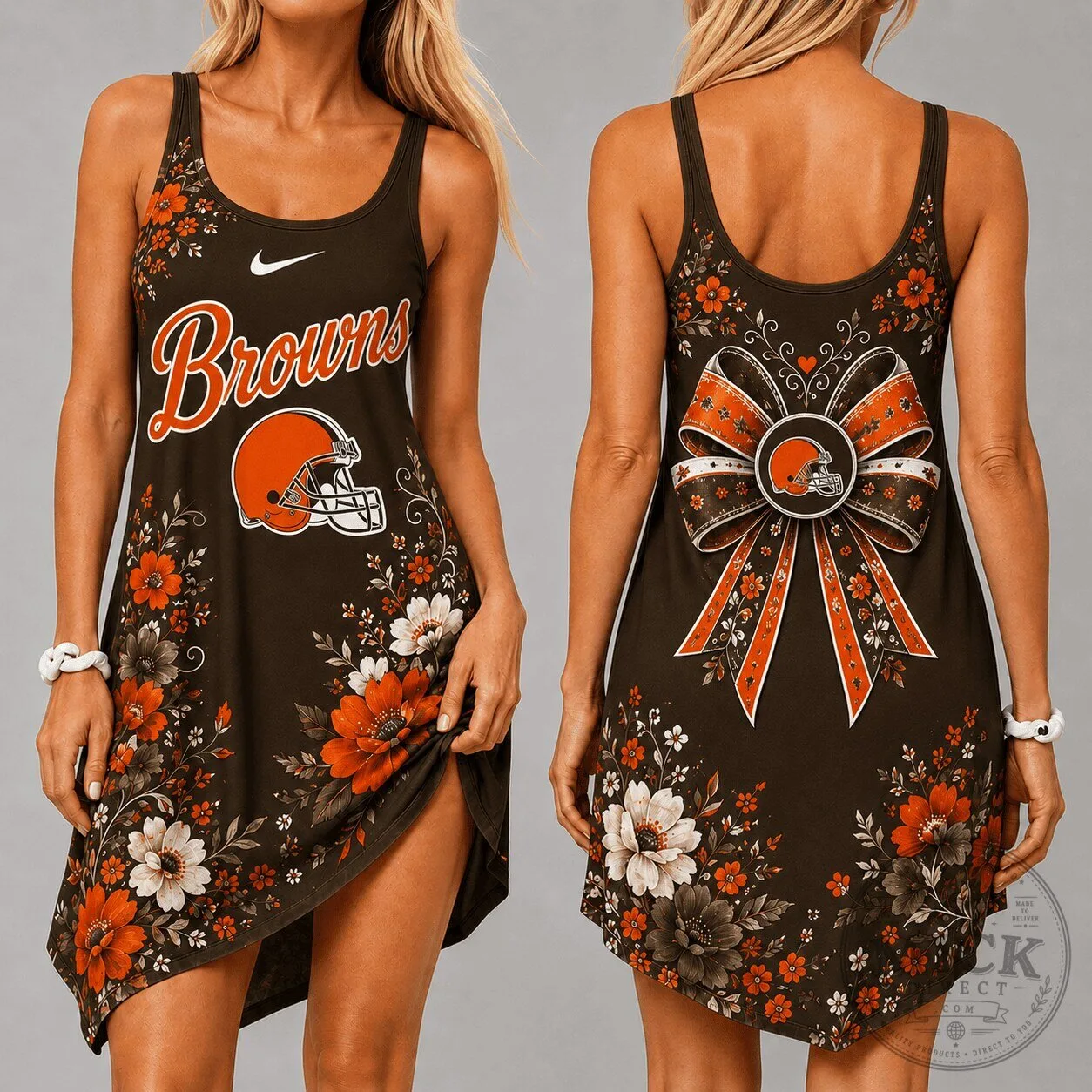 Cleveland Browns Floral Sleeveless Scoop Neck Dress 2 Cleveland Browns Floral Sleeveless Scoop Neck Dress