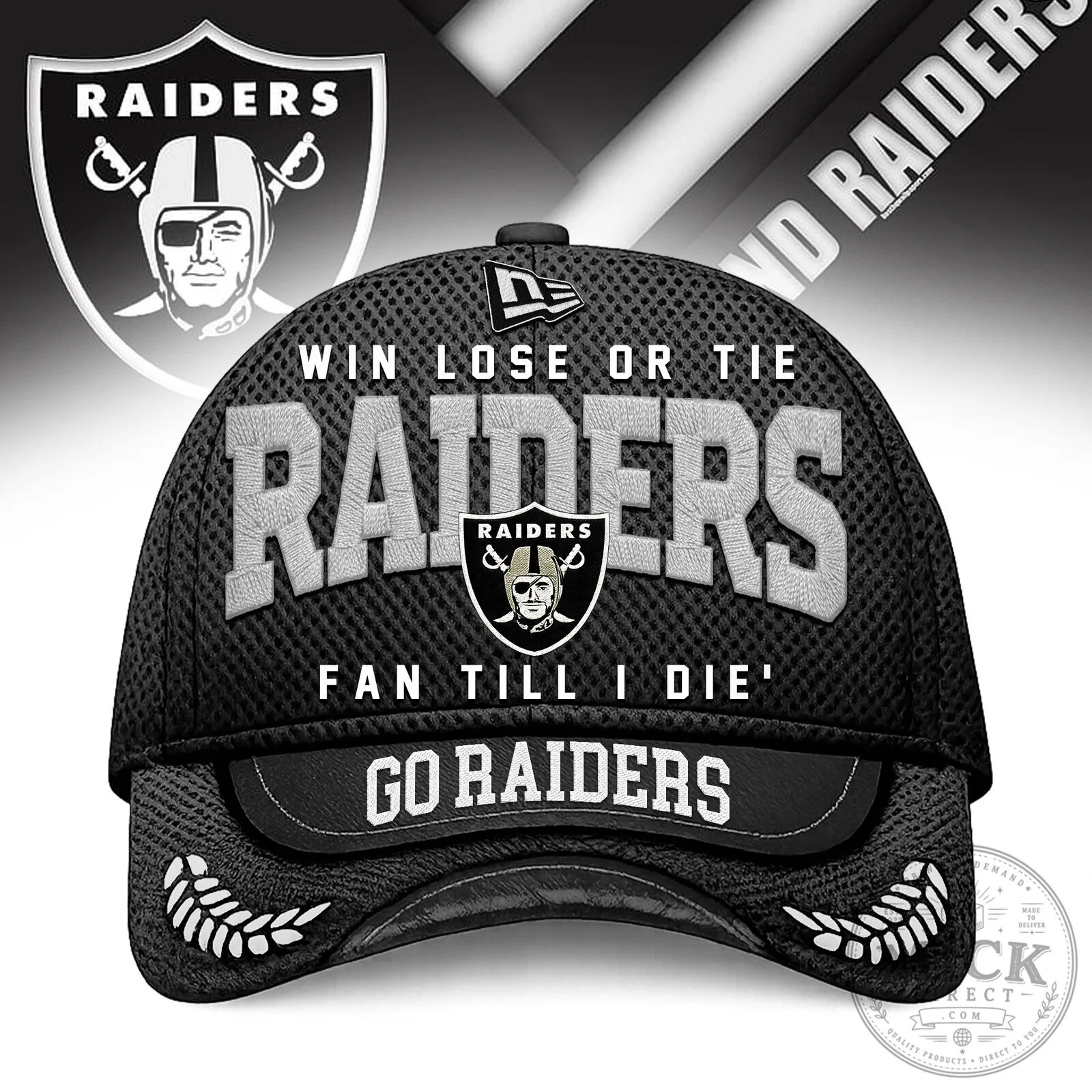Las Vegas Raiders Football Team Slogan Embroidered Black Baseball Cap Hat
