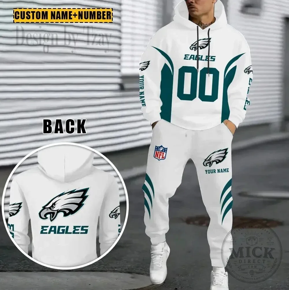 Philadelphia Eagles Fan Custom Name Number Hoodie and Sweatpants Set