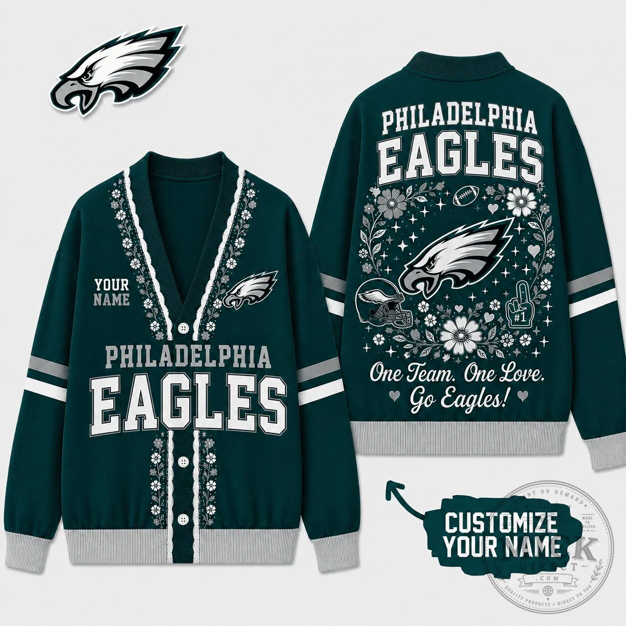 Philadelphia Eagles Fan Custom Name Cardigan Sweater