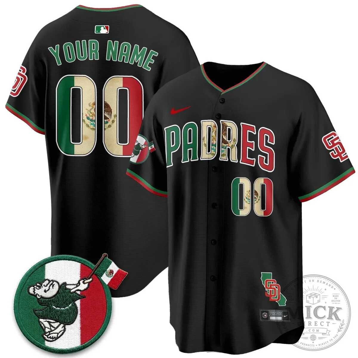 San Diego Padres Mexico Flag Heritage Black Baseball Jersey Custom
