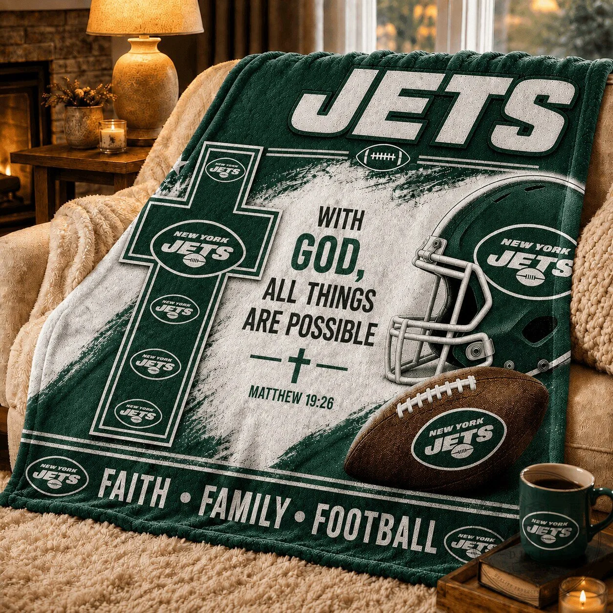 God Makes All Things Possible Blanket Featuring the New York Jets Football Team