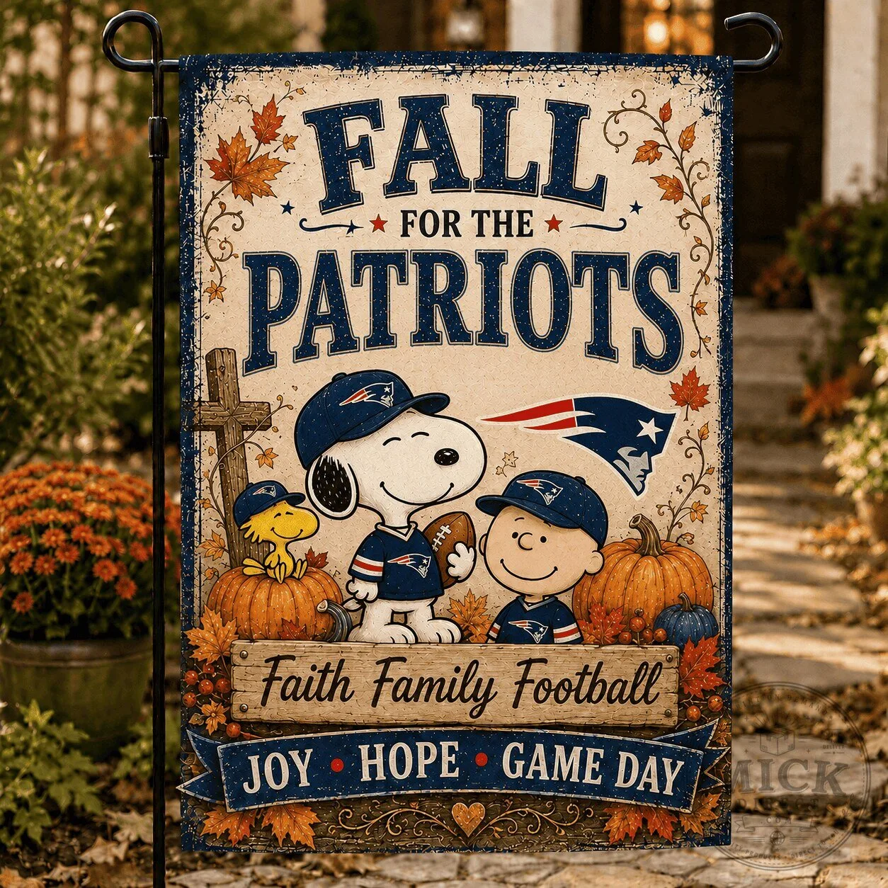 New England Patriots Snoopy Charlie Brown Fall Faith Family Football Garden Flag